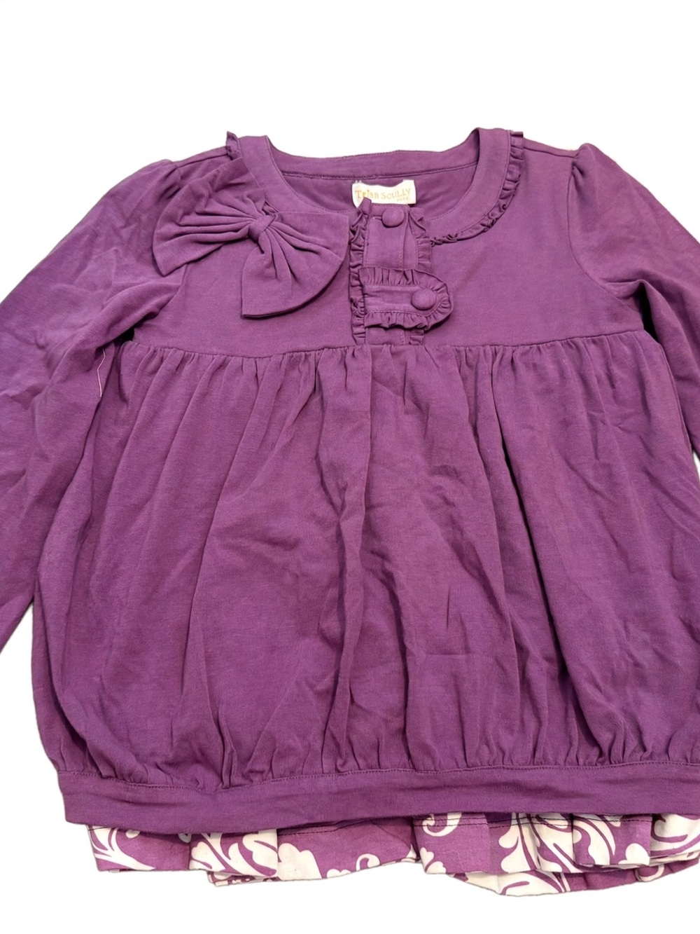 Trish Scully Girls Set Purple Bow Top + Damask Skirt Velvet Trim Boho 6X